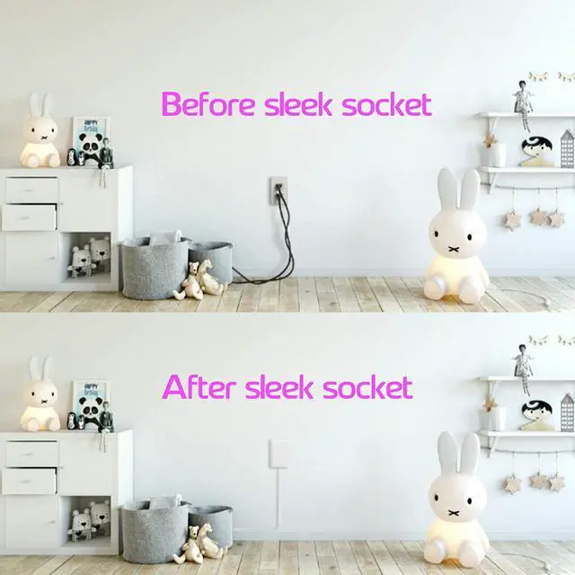 Alt view image 2 of 6 - Sleek Socket 9-C-STD-W Ultra-Thin Child Proofing Electrical Outlet Cover Wall Plate with 3 Outlet Power Strip and Cord Cover Kit, 9-Foot