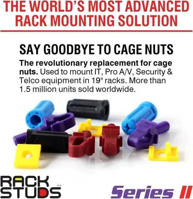 Alt view image 2 of 6 - Rackstuds 4C Rack Mount Solution Series II – No More Cage Nuts! The Easiest and Safest Server Rack Solution in 19" Racks with Square Punched Vertical Rails. Sample Pack Contains 4 of Each Size/Color