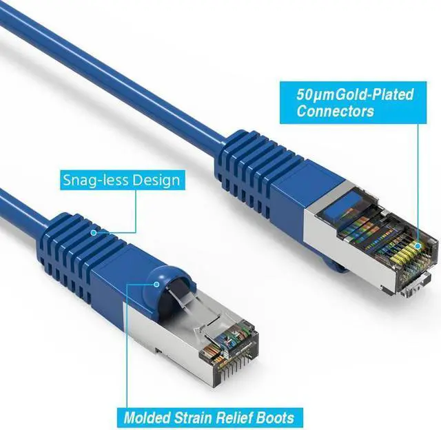 Alt view image 3 of 5 - FireFold C5EMBS-20-BLU Cat5E Shielded Ethernet Patch Cable Blue 20ft - Internet Cable Snagless Boot Network Wire -High Speed Ethernet Patch Cable 350MHz FTP Cord- 4 UTP 24AWG Stranded Pure Copper Wire