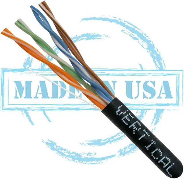 Alt view image 2 of 4 - USA 1000ft. 24AWG, Vertical Cable CAT5E, 350 MHz, UTP, 8C Solid Bare Copper, Plenum, Bulk Ethernet Cable - Made in USA, Black