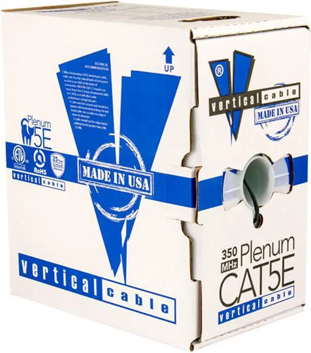 Alt view image 3 of 4 - USA 1000ft. 24AWG, Vertical Cable CAT5E, 350 MHz, UTP, 8C Solid Bare Copper, Plenum, Bulk Ethernet Cable - Made in USA, Black