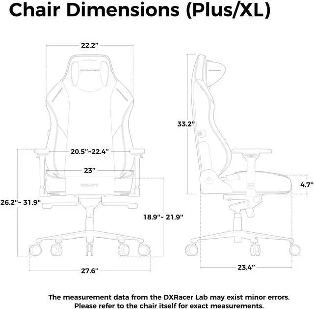 Alt view image 7 of 7 - DXRacer Craft Gaming Chair - Fabric Reclining Heavy Duty Ergonomic Computer Office Chair with 4D Armrest & Lumbar Support , XL, Gray