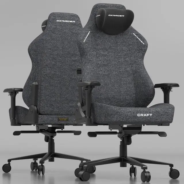 Alt view image 2 of 7 - DXRacer Craft Gaming Chair - Fabric Reclining Heavy Duty Ergonomic Computer Office Chair with 4D Armrest & Lumbar Support , XL, Gray