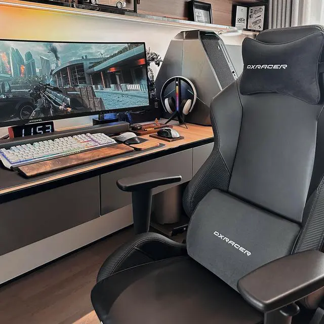 Alt view image 4 of 7 - DXRacer Drifting Gaming Chair - Reclining Ergonomic Computer Office Chair with Lumbar Support & Head Pillow Leatherette, Regular L, Black