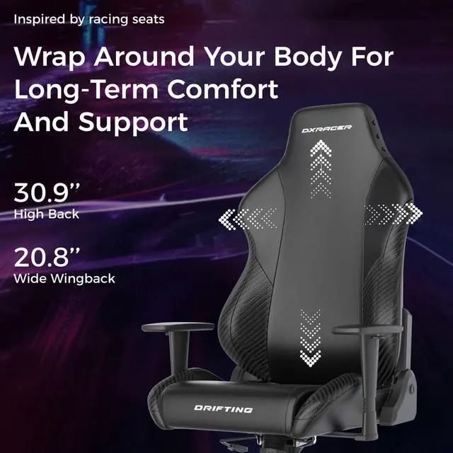 Alt view image 5 of 7 - DXRacer Drifting Gaming Chair - Reclining Ergonomic Computer Office Chair with Lumbar Support & Head Pillow Leatherette, Regular L, Black