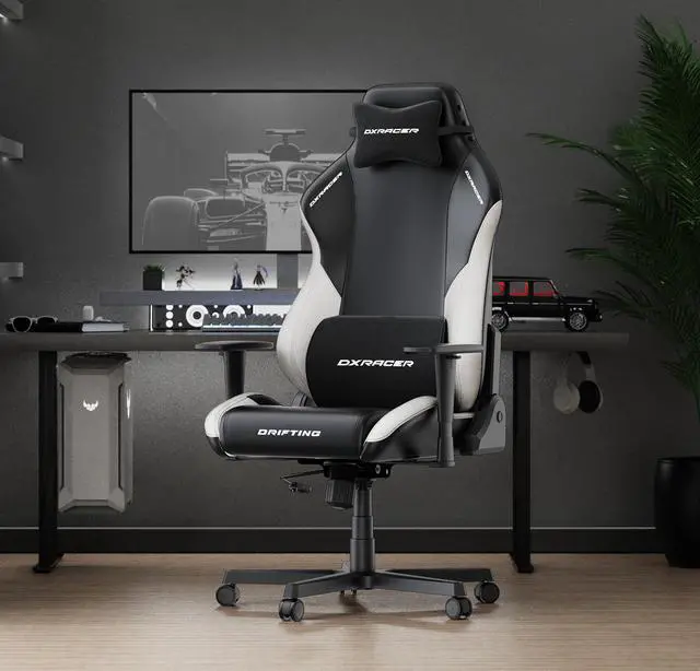 Alt view image 3 of 7 - DXRacer Drifting Gaming Chair - Reclining Ergonomic Computer Office Chair with Lumbar Support & Head Pillow Leatherette, Regular L, Black White