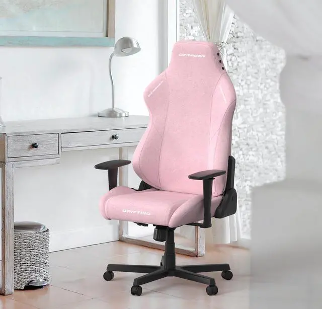 Alt view image 2 of 7 - DXRacer Drifting Gaming Chair - Fabric Reclining Ergonomic Computer Office Chair with Lumbar Support & Head Pillow, Regular L, Pink