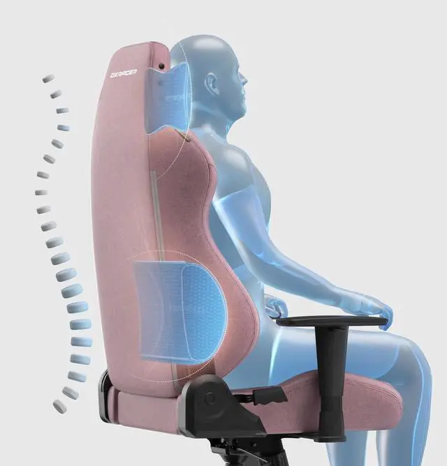 Alt view image 6 of 7 - DXRacer Drifting Gaming Chair - Fabric Reclining Ergonomic Computer Office Chair with Lumbar Support & Head Pillow, Regular L, Pink