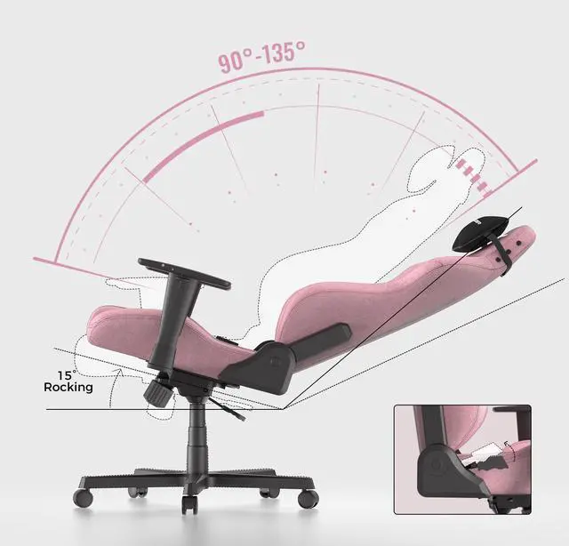 Alt view image 5 of 7 - DXRacer Drifting Gaming Chair - Fabric Reclining Ergonomic Computer Office Chair with Lumbar Support & Head Pillow, Regular L, Pink