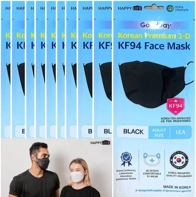 Main image of [GOOD DAY] English BLACK KF94 Certified SINGLE Use Dust Masks 10 pcs of Individual Package for ADULT - BLACK