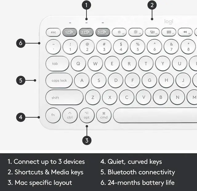 Alt view image 3 of 7 - Logitech K380 Multi-Device Bluetooth Keyboard for Mac 920-009729 Off-White