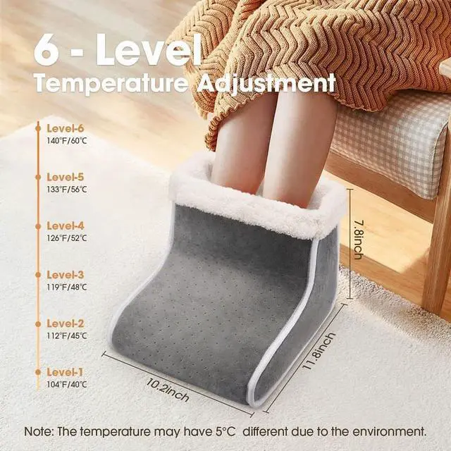 Alt view image 4 of 6 - Heating Pad for Foot, Electric Heated Foot Warmer, Soft Foot Warmer Boots, Removable and Washable, 6-Level Heating and 4-Level Timing, Winter Gifts for Women & Men, Christmas, Massage