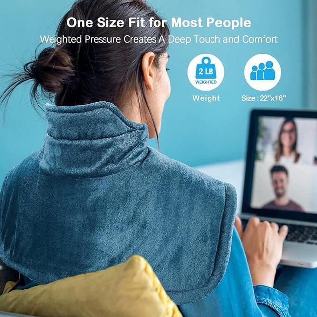 Alt view image 4 of 6 - Heating Pad for Neck and Shoulders,  Large Weighted Neck Heating Pad Electric for Neck Shoulder Pain Relief, 6 Heat Settings 4 Auto-Off , Gifts for Women Men Mom Dad
