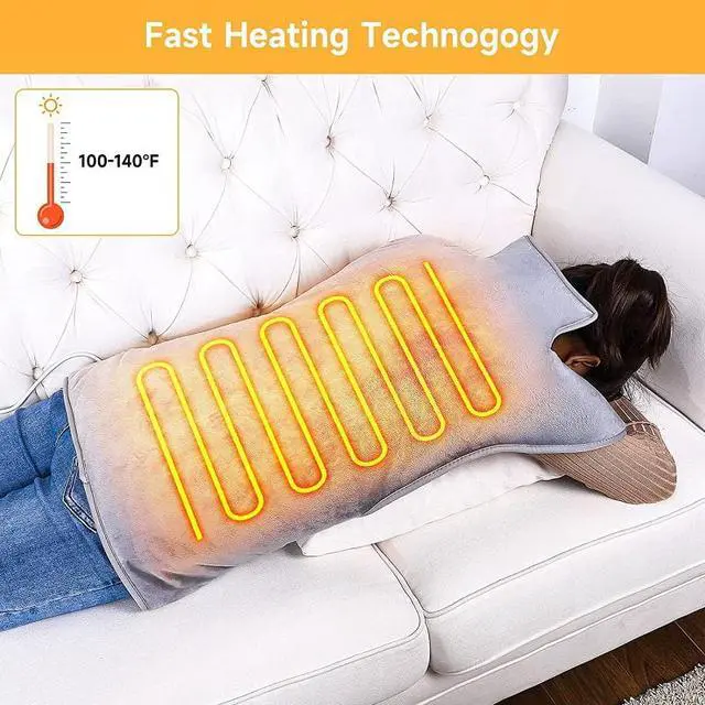 Alt view image 3 of 7 - Heating Pad for Back Pain Relief, Electric Heat Pads for Neck and Shoulders Migraine Relief, Fast-Heating with 6 Heat Setting, Auto Shut Off, Machine Washable, Soft Flannel