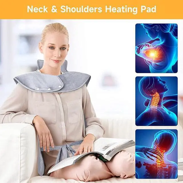 Alt view image 2 of 7 - Heating Pad for Back Pain Relief, Electric Heat Pads for Neck and Shoulders Migraine Relief, Fast-Heating with 6 Heat Setting, Auto Shut Off, Machine Washable, Soft Flannel