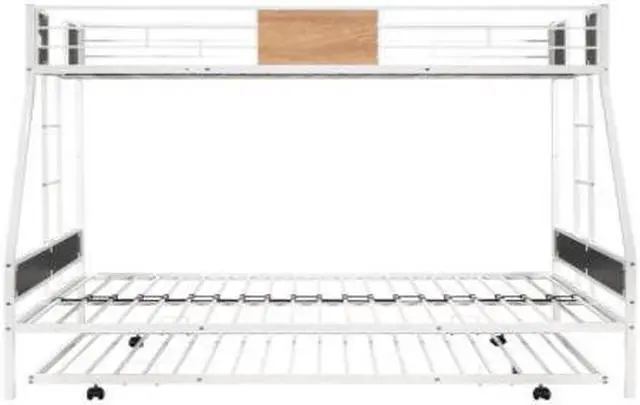 Alt view image 4 of 7 - Bunk Bed for Three, Wooden Decoration, Metal Twin over Full Bunk Bed with Trundle, Heavy-duty Sturdy Metal, Noise Reduced, Safety Guardrail,White