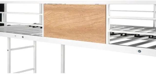 Alt view image 3 of 7 - Bunk Bed for Three, Wooden Decoration, Metal Twin over Full Bunk Bed with Trundle, Heavy-duty Sturdy Metal, Noise Reduced, Safety Guardrail,White