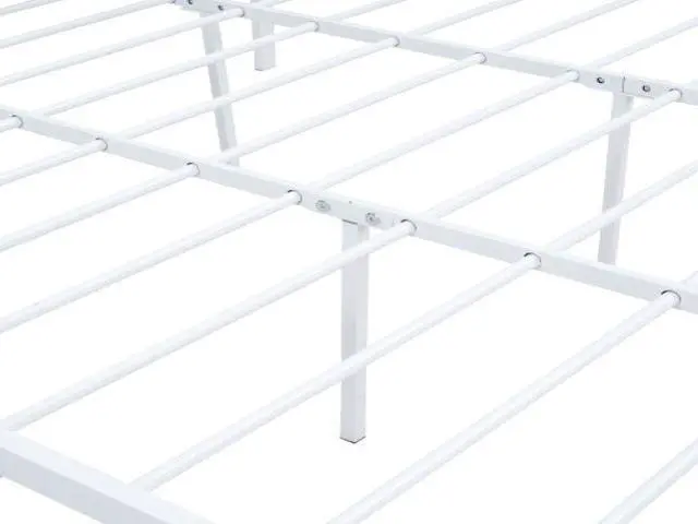 Alt view image 4 of 7 - Full Size Platform Bed, Metal and Wood Bed Frame with Headboard and Footboard , White
