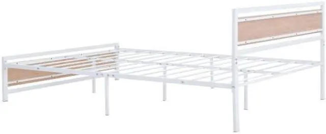 Alt view image 5 of 7 - Full Size Platform Bed, Metal and Wood Bed Frame with Headboard and Footboard , White