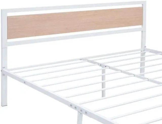 Alt view image 7 of 7 - Full Size Platform Bed, Metal and Wood Bed Frame with Headboard and Footboard , White