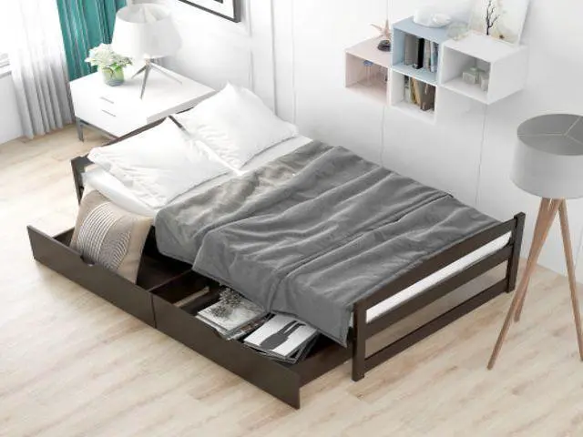 Main image of Twin size platform bed with two drawers espresso Pine 40.7''x 77.1''