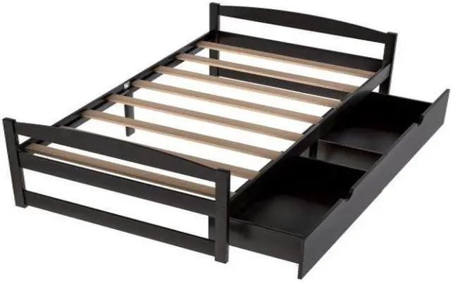 Alt view image 4 of 7 - Twin size platform bed with two drawers espresso Pine 40.7''x 77.1''