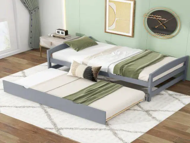 Main image of Twin Size Trundle with Twin Size Platform Bed Gray