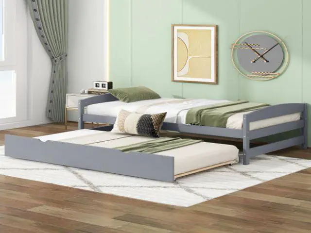 Alt view image 2 of 7 - Twin Size Trundle with Twin Size Platform Bed Gray