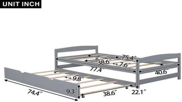Alt view image 7 of 7 - Twin Size Trundle with Twin Size Platform Bed Gray