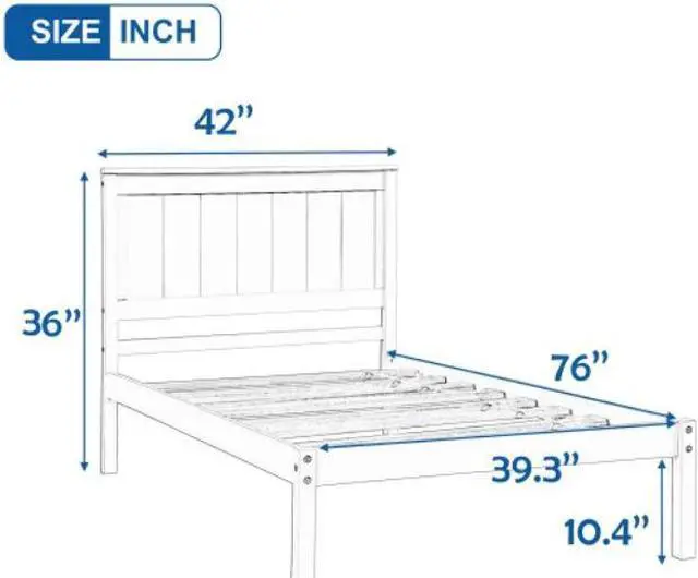 Alt view image 7 of 7 - Platform Bed Frame with Headboard Wood Slat Support No Box Spring Needed Twin White