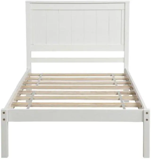 Alt view image 5 of 7 - Platform Bed Frame with Headboard Wood Slat Support No Box Spring Needed Twin White