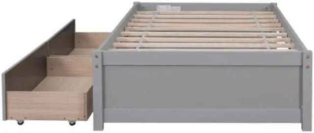 Alt view image 7 of 7 - Solid Wood Twin Bed with 2 Drawers No Box Spring Needed Grey