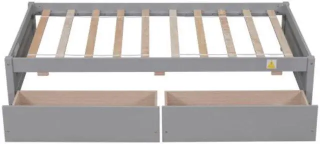 Alt view image 6 of 7 - Solid Wood Twin Bed with 2 Drawers No Box Spring Needed Grey