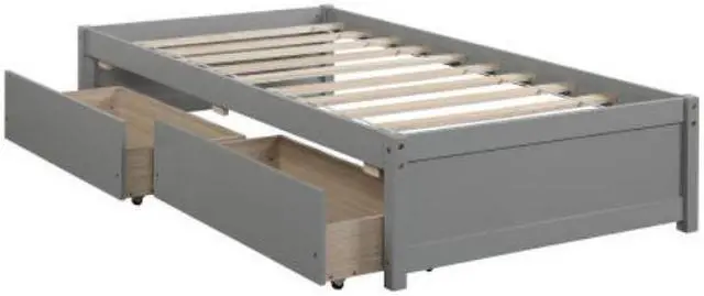 Alt view image 3 of 7 - Solid Wood Twin Bed with 2 Drawers No Box Spring Needed Grey