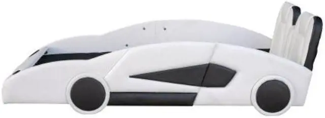 Alt view image 4 of 7 - Twin Size Race Car-Shaped Platform Bed with Wheels Children's bed Youth bed White