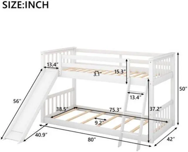 Alt view image 7 of 7 - Twin over Twin Bunk Bed with Convertible Slide and Ladder for children teenagers adults easy to assemble White