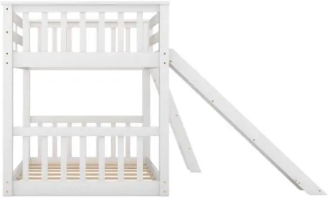 Alt view image 4 of 7 - Twin over Twin Bunk Bed with Convertible Slide and Ladder for children teenagers adults easy to assemble White