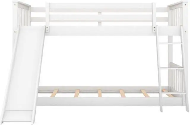 Alt view image 6 of 7 - Twin over Twin Bunk Bed with Convertible Slide and Ladder for children teenagers adults easy to assemble White