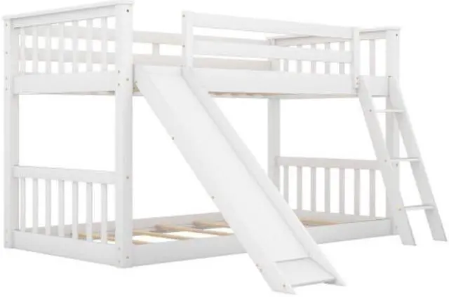 Alt view image 5 of 7 - Twin over Twin Bunk Bed with Convertible Slide and Ladder for children teenagers adults easy to assemble White