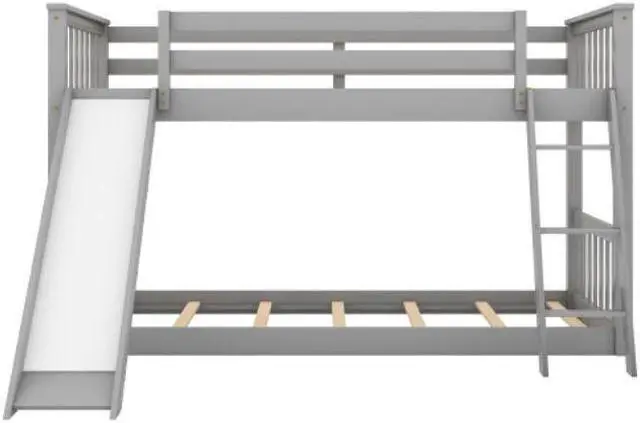 Alt view image 6 of 7 - Twin over Twin Bunk Bed with Convertible Slide and Ladder for children teenagers adults easy to assemble Gray