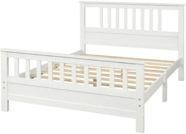 Alt view image 3 of 7 - Wood Platform Bed with Headboard and Footboard Full bed Solid wood bed  White