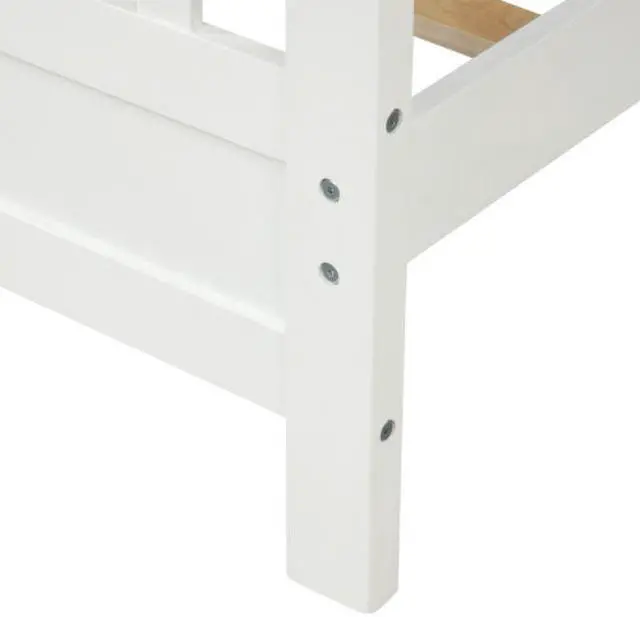 Alt view image 5 of 7 - Wood Platform Bed with Headboard and Footboard Full bed Solid wood bed  White