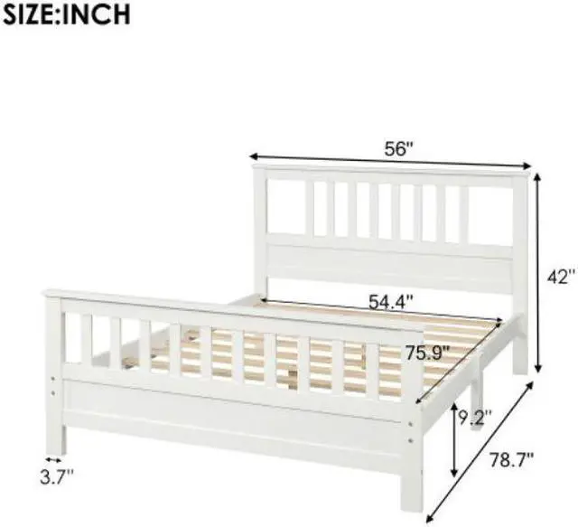 Alt view image 7 of 7 - Wood Platform Bed with Headboard and Footboard Full bed Solid wood bed  White