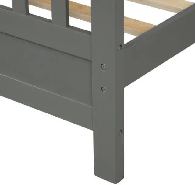 Alt view image 4 of 7 - Twin Bed Pine wood MDF Wood Platform Bed No box Spring needed Gray