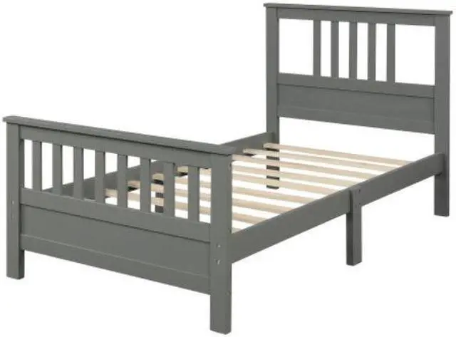 Alt view image 3 of 7 - Twin Bed Pine wood MDF Wood Platform Bed No box Spring needed Gray