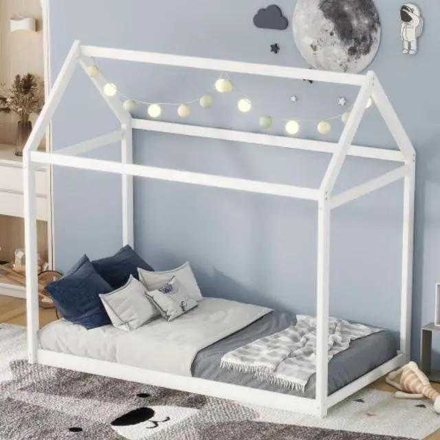 Main image of Childrens bed Treehouse Twin Size Wooden house-shaped cot Bed White