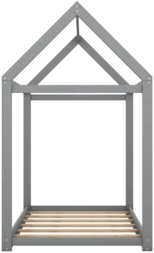 Alt view image 5 of 7 - Twin Size Childrens bed Treehouse Wooden house-shaped cot Bed pine frame Gray