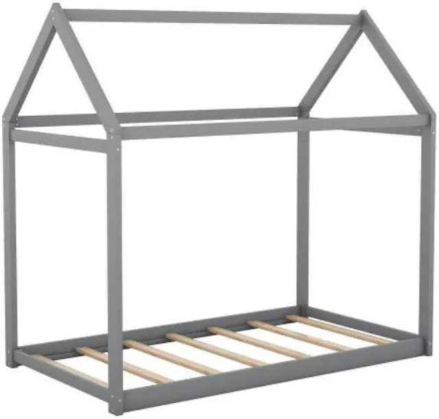 Alt view image 6 of 7 - Twin Size Childrens bed Treehouse Wooden house-shaped cot Bed pine frame Gray