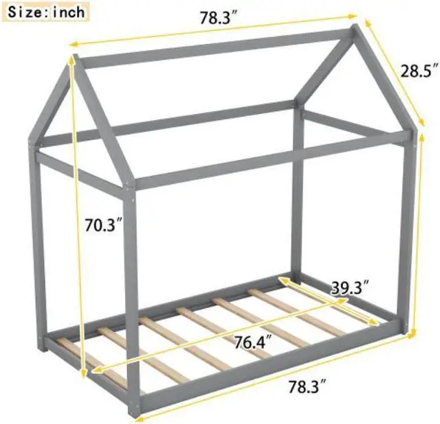 Alt view image 7 of 7 - Twin Size Childrens bed Treehouse Wooden house-shaped cot Bed pine frame Gray