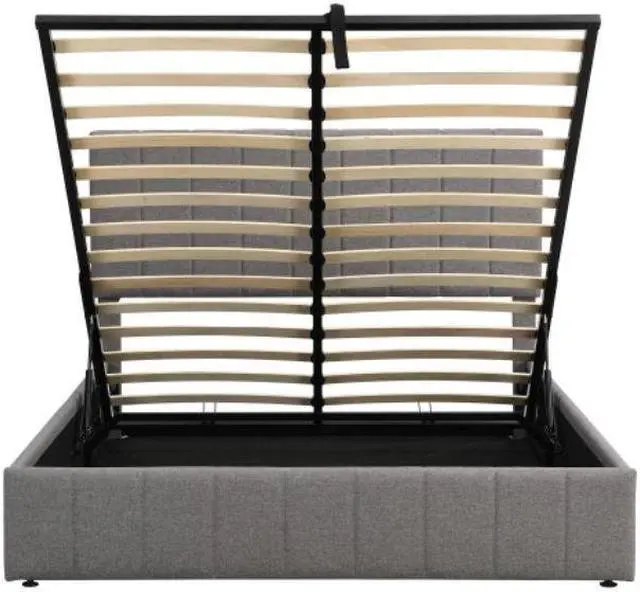 Alt view image 5 of 7 - Upholstered Bed Queen size Platform bed with a Hydraulic Storage System wooden slatted frame Gray